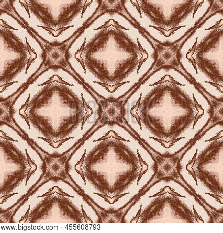Geo Art Medallion. Brown, Ochra, Cepia Fabric. Moroccan, Tunisian Motif. Turkish, Arab Seamless Patt