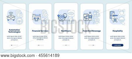 Biometric Technology Using Light Blue Onboarding Mobile App Screen. Walkthrough 5 Steps Editable Gra