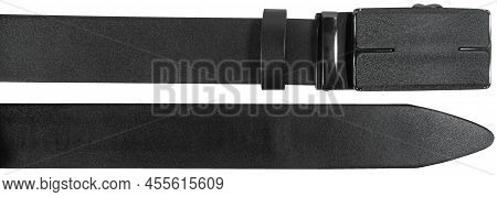 Ends Of Black Leather Belt Isolated On Transparent Background