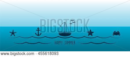 Summer Holiday Marine Design Banner Sea Boat Shell Starfish Ancher