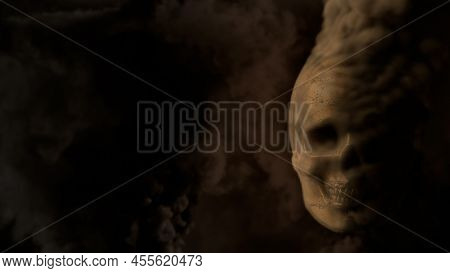 Smoking Grey Skull Backdrop With Free Space - War Concept - Abstract 3d Rendering
