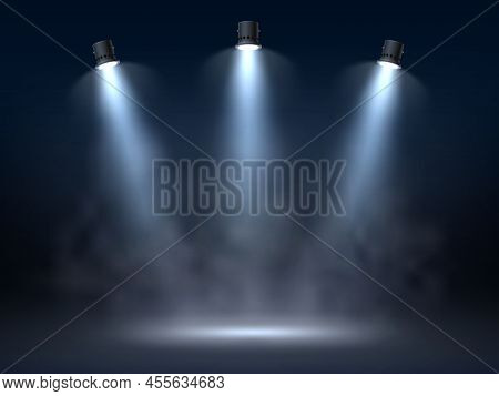 Spot Light Interior. Realistic Directed Light Streams, Illuminated Fog, Theatre Scene Or Concert Clu