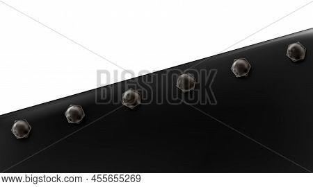 Technological Background From Sheet Painted Metal Or Plastic Bolted. Black Realistic Metallic Bluing