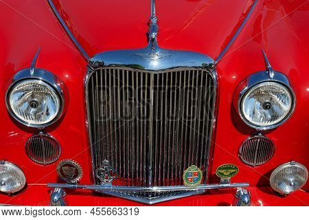 Bucharest, Romania - May 20, 2022: A Red 1959 Jaguar Mark Ix Car. This Image Is For Editorial Use On