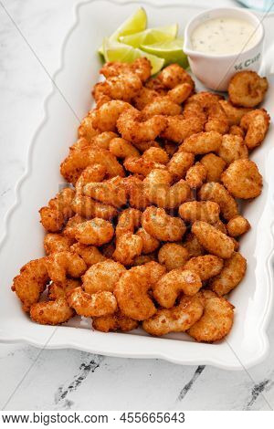 Coconut Shrimp With Ranch Dip And Lime Wedges