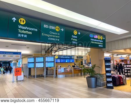Vancouver, Canada - January 15, 2022: View Of Information Sign At Vancouver International Airport(yv