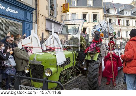 Douarnenez, France - February 27 2022: Les Gras De Douarnenez Is A Particularly Famous Carnival Acro