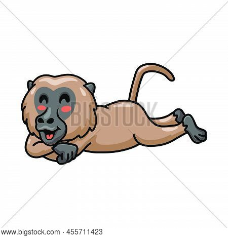 Vector Illustration Of Cute Little Baboon Monkey Cartoon Lying Down