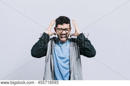 Irritated Person Screaming With Open Arms, Stressed People Screaming With Open Hands, Man With Open