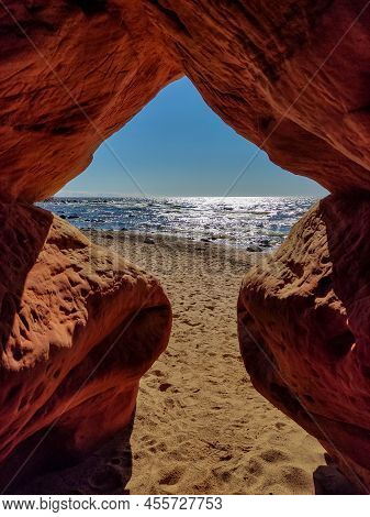 Veczemju Klintis, Veczemju Cliffs On Baltic Sea Near Tuja, Latvia. Beautiful Sea Shore With Limeston