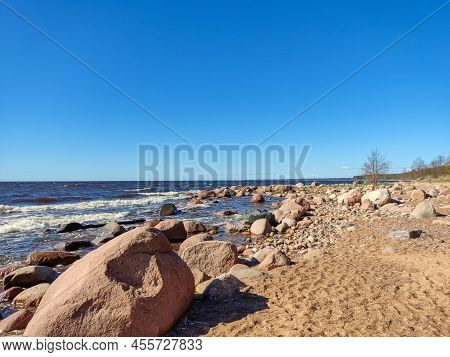 Veczemju Klintis, Veczemju Cliffs On Baltic Sea Near Tuja, Latvia. Beautiful Sea Shore With Limeston