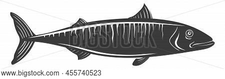Mackrel Black Icon. Seafood Restaurant Logo. Fish Silhouette Isolated On White Background