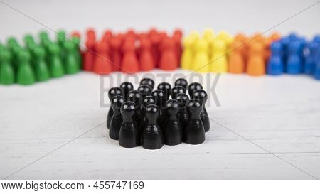 Wooden Figurines In The Colors Of German Political Parties, In Front Members Of Christian Democratic