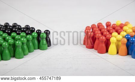 Wooden Figurines In The Colors Of German Political Parties, Green Party And Christian Democratic Uni