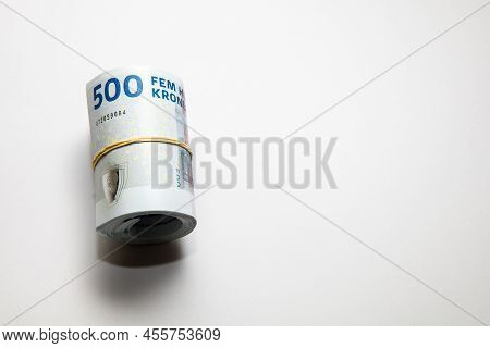Money Of Denmark. Danish Kroner Bills. Dkk Banknotes. 500 Kroner. Business, Finance, News Background