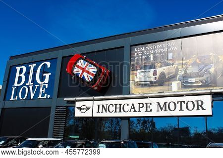 Exterior View Of Mini Cooper Dealership In Poland. Mini Is A British Automotive Marque Founded In 19