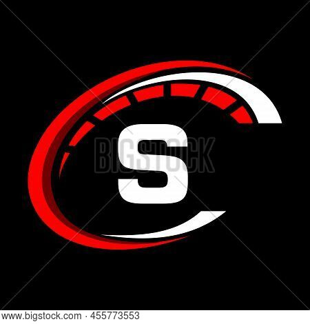 Sport Car Logo On Letter S Speed Concept. Car Automotive Template For Car Service, Car Repair With S
