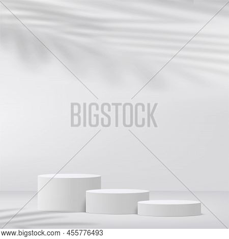 Abstract Background With White Color Geometric 3d Podiums. Vector
