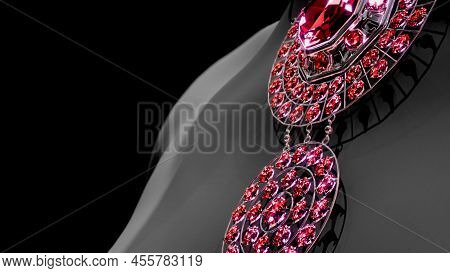 Beautiful Collar With Red Ruby Gem Stones On Female Mannequin, Isolated, Fictive - Object 3d Renderi