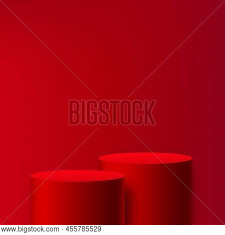 Abstract Background With Red Color Podium For Presentation. Vector