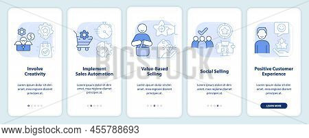 Selling Tendencies Light Blue Onboarding Mobile App Screen. Sales Walkthrough 5 Steps Editable Graph