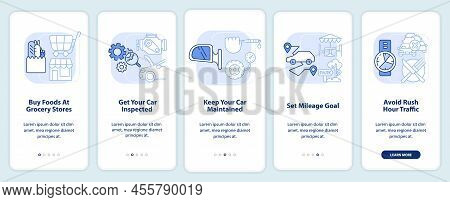 Road Trip Tips Light Blue Onboarding Mobile App Screen. Car Travel Walkthrough 5 Steps Editable Grap