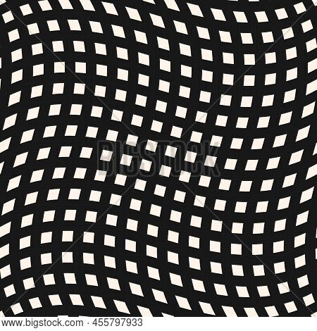Black And White Vector Checkered Seamless Pattern With Optical Illusion Effect. Simple Abstract Vect