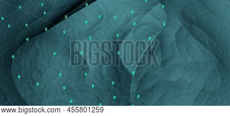 Overview Of A Winding Hiking Trail Through The Mountains With Waypoints - 3d Illustration