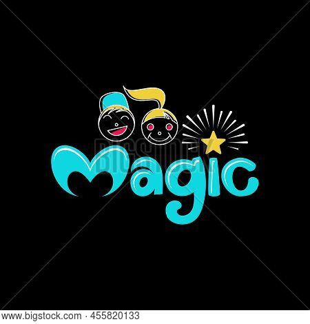 Writing Magic With Boy And Girl Children, Love, Star, Also Ray Image Graphic Icon Logo Design Abstra