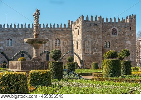 Garden Of Santa Barbara And Archbishop Palace Of Braga In The Centre Of Braga City, Portugal