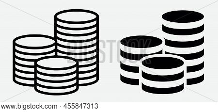 Coins Icon Isolated On Grey Background. Money Icon Set. Line Money Symbol For Web Site Design. Vecto