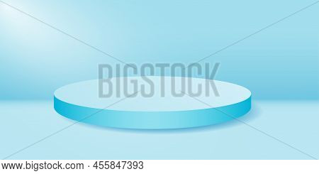 Round Stage Podium Isolated On Blue Background.