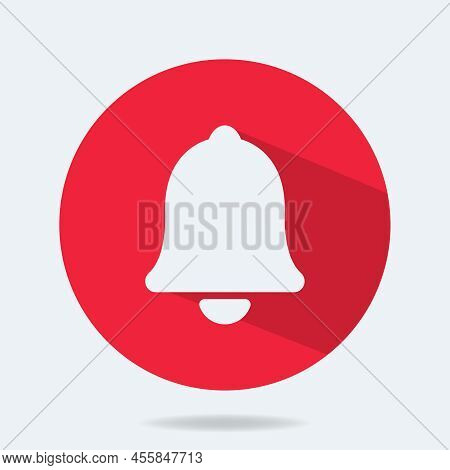 Red Round Web Button Bell With Shadow. Template Bell Web Symbol App, Ui. Vector Illustration. Eps 10
