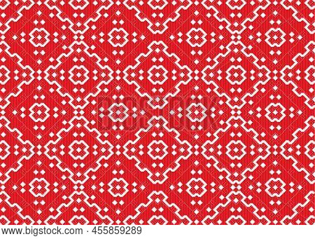 Abstract Geometric Pattern In Red White. Print, Fabric Design, . Seamless Vector