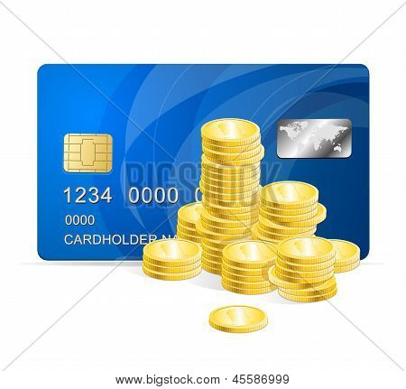บัตรพลาสติกแบบเวกเตอร์และเหรียญ