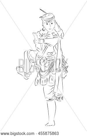 Vector Simple Hand Draw Sketch Of Remo Blitar Traditional Dance, Traditional Dancer From East Java I