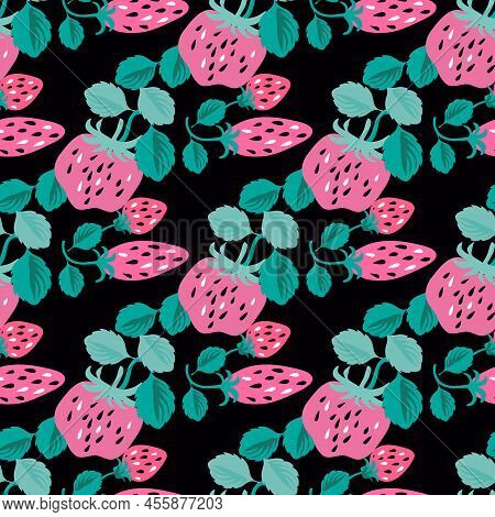 Modern Cute Seamless Pattern With  Pink And Red Strawberry For Summer Design Textile, Paper, Cover, 
