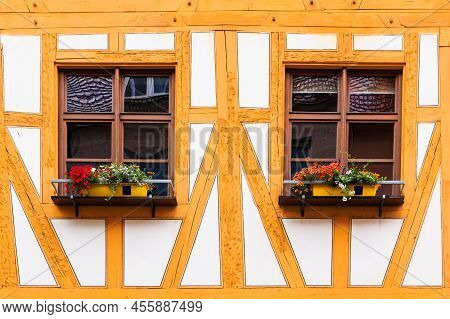 Nuremberg, Germany. Detail Of The Half-timbered House In Altstadt Nuremberg.