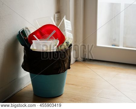 Disposable Plastic Food Containers In The Trash, Household Plastic Waste Problem, Recycle