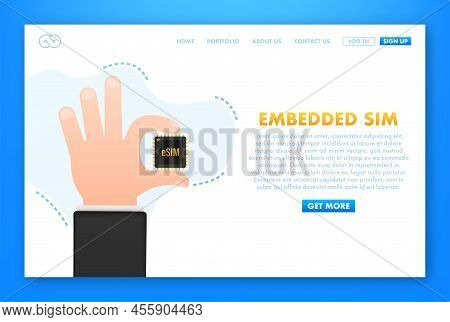 Esim Embedded Sim Card With Hands Icon Symbol Concept. New Chip Mobile Cellular Communication Techno