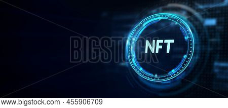 Nft Non-fungible Token Digital Crypto  On Virtual Screen. 3d Illustration