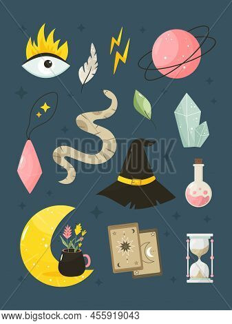 Vector Composition With Different Magic, Wizard Items, Icons, Tools