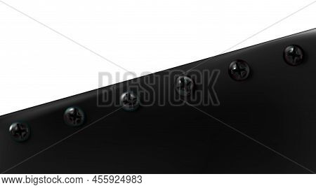Technological Background From Sheet Painted Metal Or Plastic Screws. Black Realistic Metallic Bluing