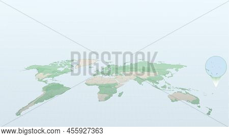 World Map In Perspective Showing The Location Of The Country Kiribati With Detailed Map With Flag Of
