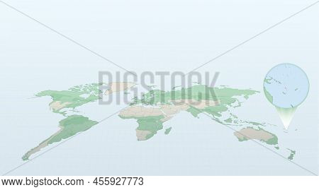 World Map In Perspective Showing The Location Of The Country Vanuatu With Detailed Map With Flag Of 