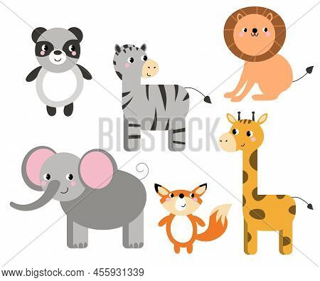 Cute Animals Collection. Animal Isolates In Cartoon Flat Style. White Background. Vector Illustratio