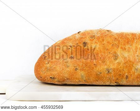 Olive Loaf, Olive Bread, A Bread Laced With Whole Olives On White Background