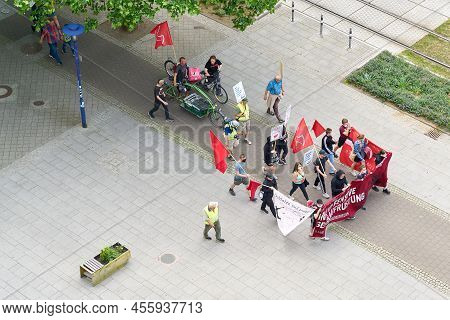 Magdeburg, Germany - June 04, 2022: Demonstration With Few Participants Against The Rearmament Of Th