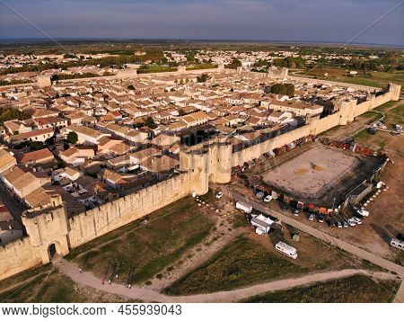 Aigues Mortes Medieval Walled City In Gard Department Of France.