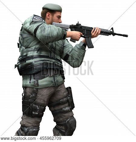 Soldier With A Machine Gun Isolated White Background 3d Illustration